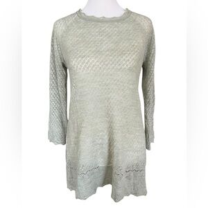MOTH x Anthropologie Boho Lacey 100% Wool Lightweight Green Sweater‎ Size M
